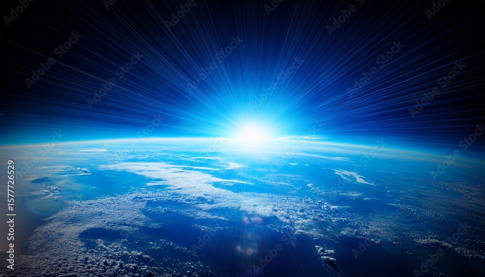 Fototapeta premium blue sunrise view of earth from space