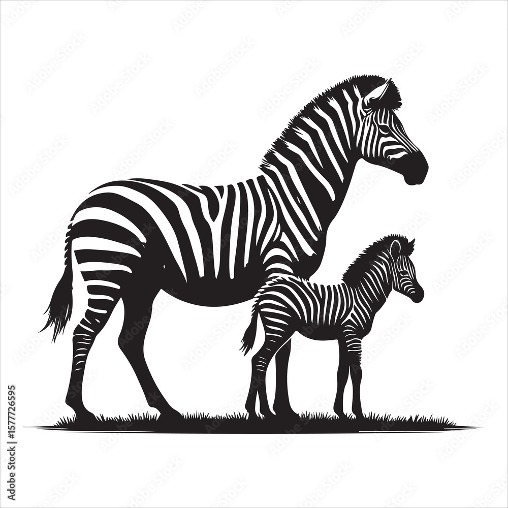 Obraz premium Silhouette vector of a zebra standing on a white background