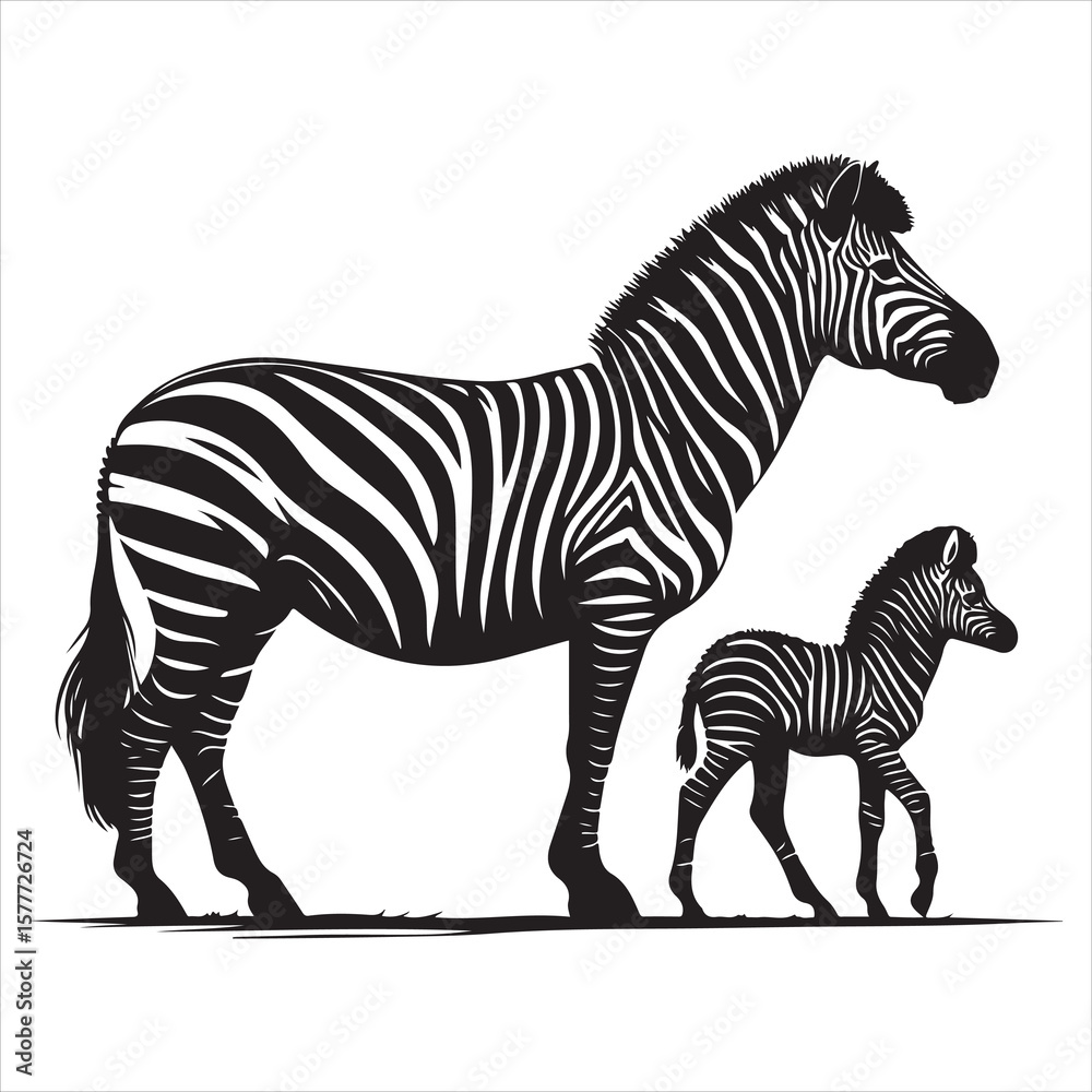 Obraz premium Silhouette vector of a zebra standing on a white background