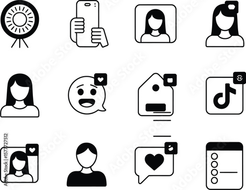 Collection of social media and communication icons with a modern minimalist design