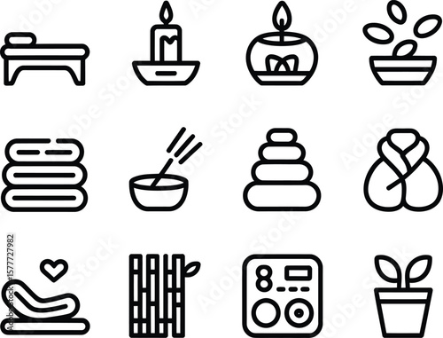Collection of spa and wellness icons representing relaxation and self care
