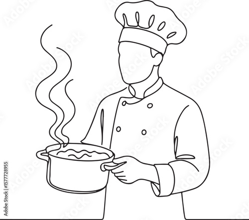 Minimalist Chef Cooking Illustration in Line Art Style