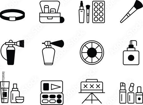 Collection of beauty and cosmetic product icons representing makeup and skincare essentials