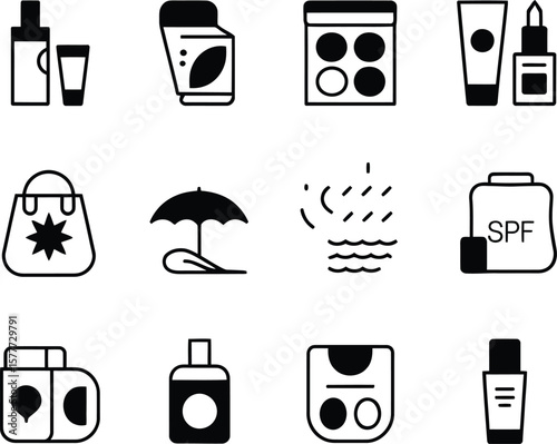 Collection of beauty and skincare product icons for health and wellness