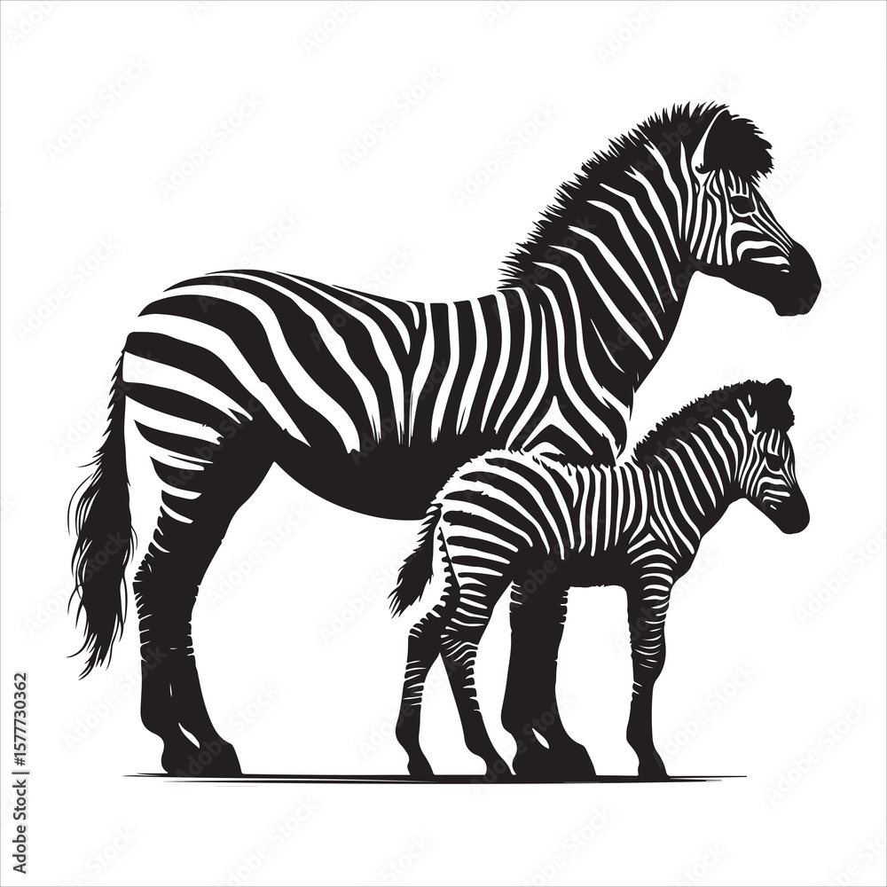 Obraz premium Silhouette vector of a zebra standing on a white background