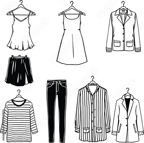 Fashionable women's clothing apparel vector illustration collection for style and trend inspiration