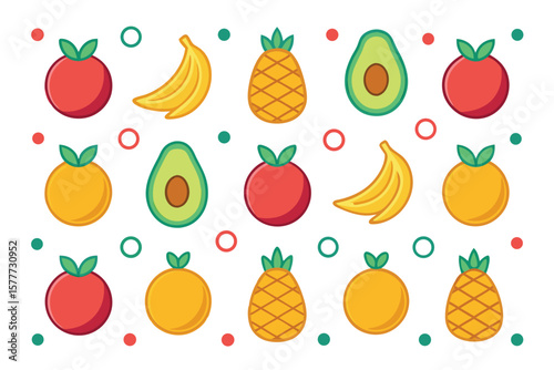 Colorful Flat Lay of Fresh Fruits Pattern Design