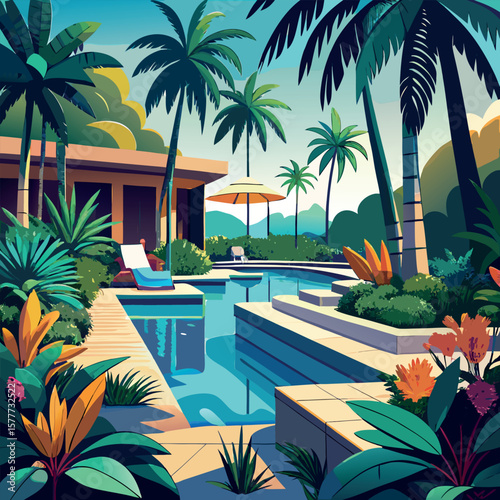 swimming pool with palm trees