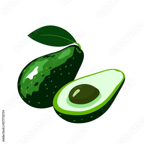 Avocado whole and half cut icon for natural medicine food and body support 