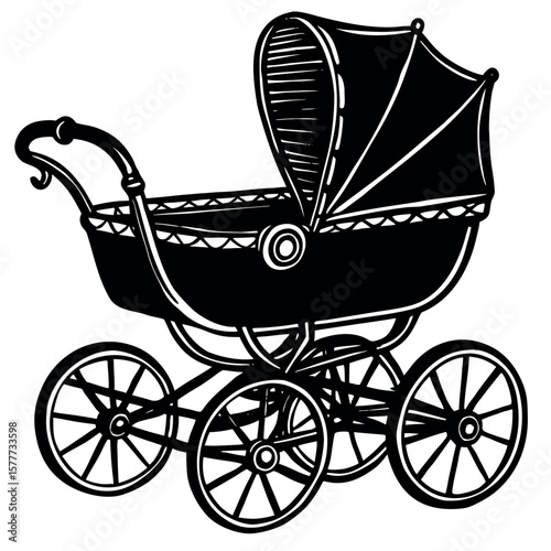 a-black-silhouette-of-a-vintage-baby-stroller 
