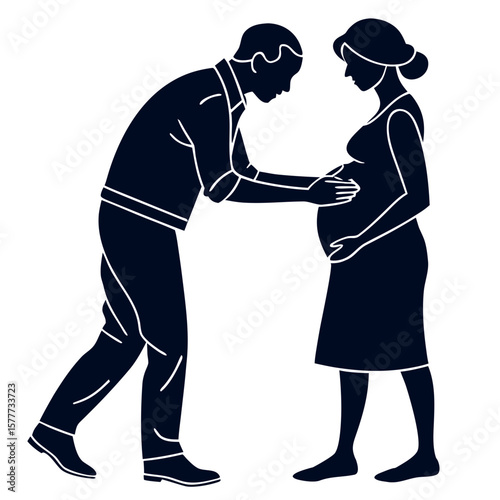 Man gently touching pregnant woman s belly showing love and anticipation for new life isolated on transparent background