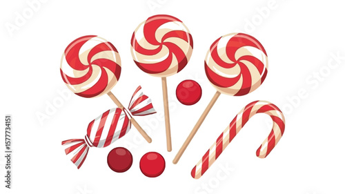 Assorted Candies Swirl Lollipops, Striped Candy Cane, and Wrapped Hard Candy Set