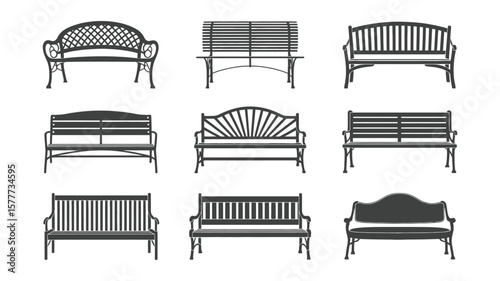 Bench Collection Silhouette, Various Styles, Outdoor Furniture, Garden, Park, Relaxation