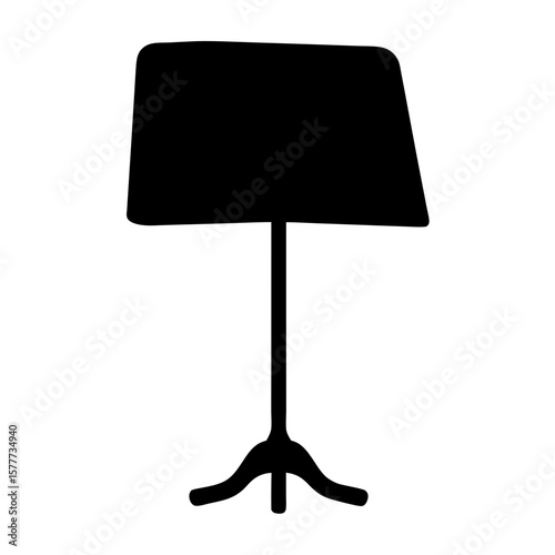 Silhouette image featuring a music stand against a white background, minimalist design