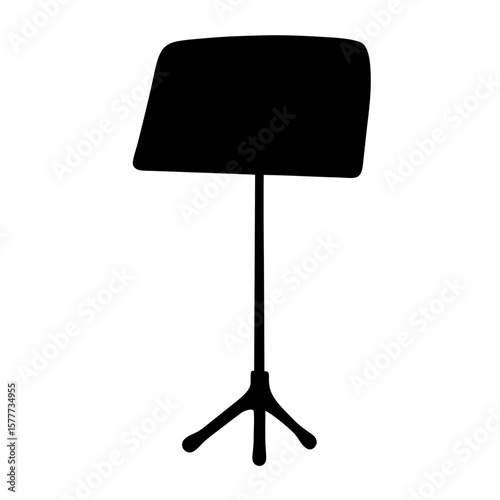 Silhouette of a black music stand with three legged base