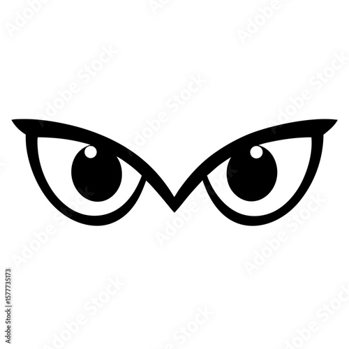Abstract black eye symbol with sharp lines and intense gaze