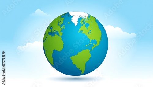 Cartoon Earth globe in a light blue sky