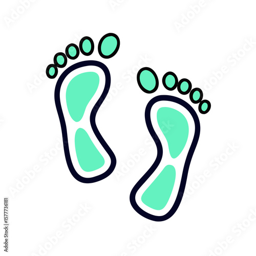 Two stylized footprints, each with a turquoise interior and dark outline, isolated on white.