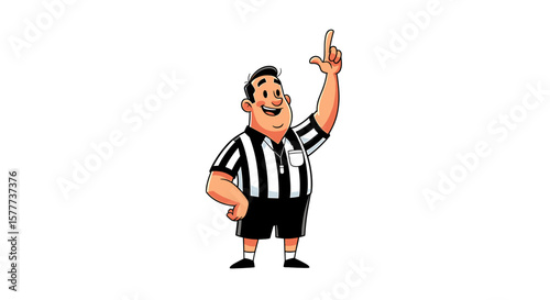 Cartoon illustration of a cheerful, pointing referee.