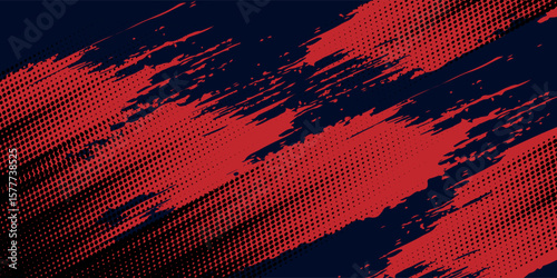 Red halftone dots blue color pattern gradient grunge texture background. Dot pop art comic sport style vector illustration.
