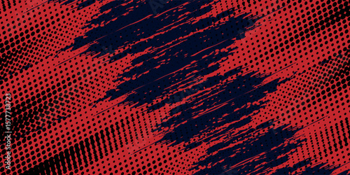 Red halftone dots blue color pattern gradient grunge texture background. Dot pop art comic sport style vector illustration.
