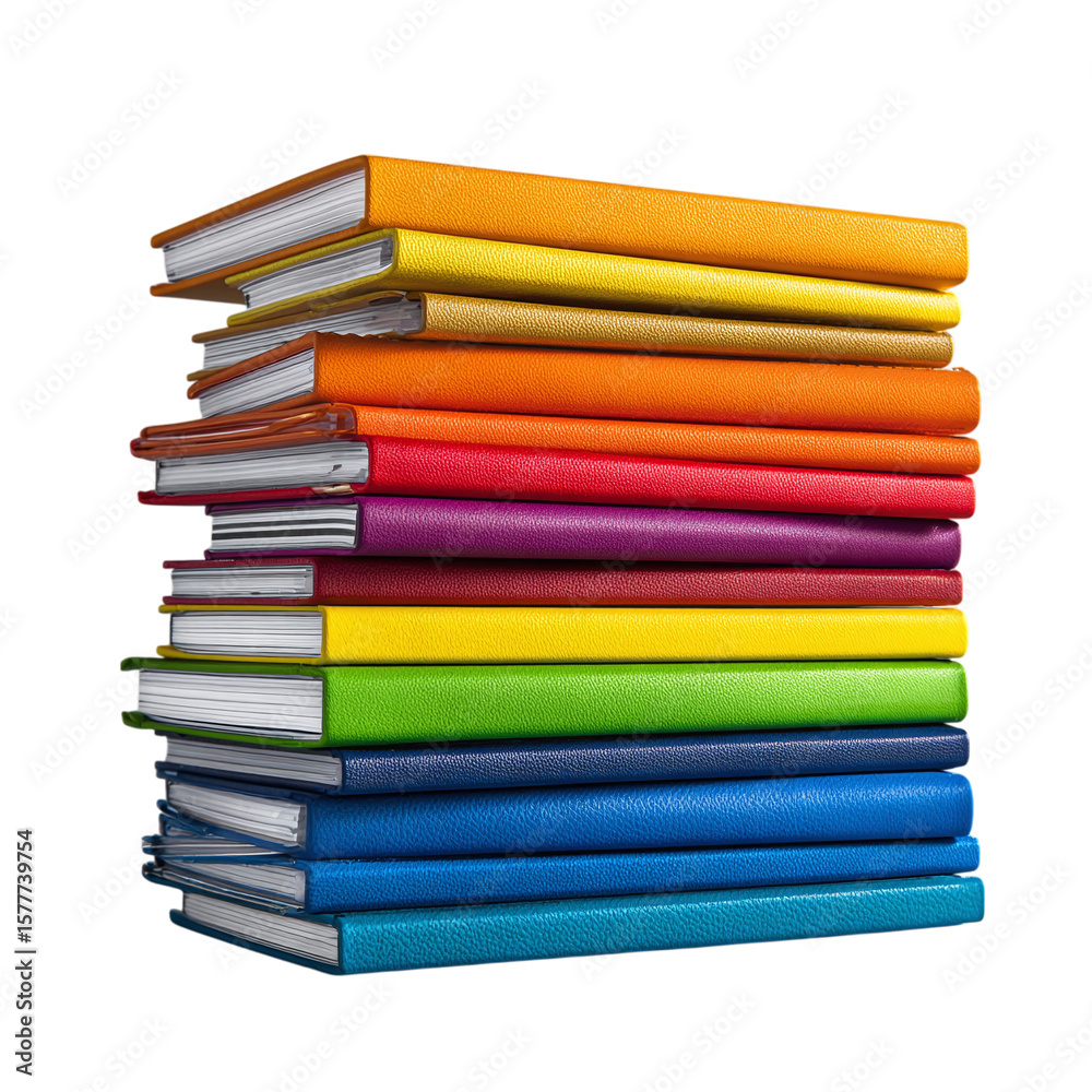 Stack of composition books in different colors, shadowed product view Stack of composition books in different colors, shadowed product view