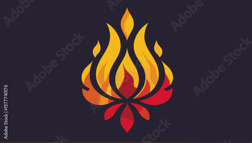 Stylized flame graphic in vibrant colors on a dark background symbolizing energy and warmth