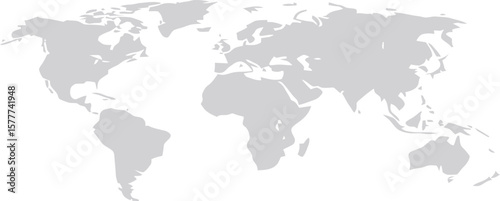 Simple light gray world map silhouette on a clean white background