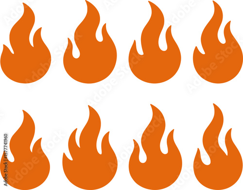 Eight stylized orange flames arranged in two rows on a white background