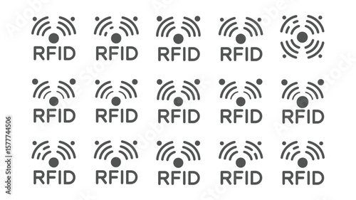 Isolated RFID Icon Set, Radio Frequency Identification Symbols on White Background