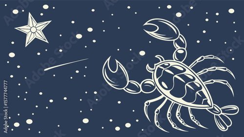Cancer zodiac sign astrology horoscope star constellation night sky vector illustration art design