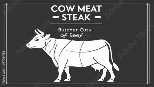 Cow meat steak butcher cuts of beef chart diagram for cooking and food preparation information guide