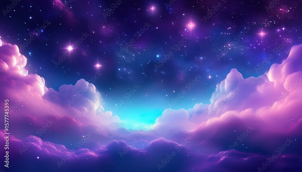 Naklejka premium 3d rendered clouds and stars background purple and blue tones