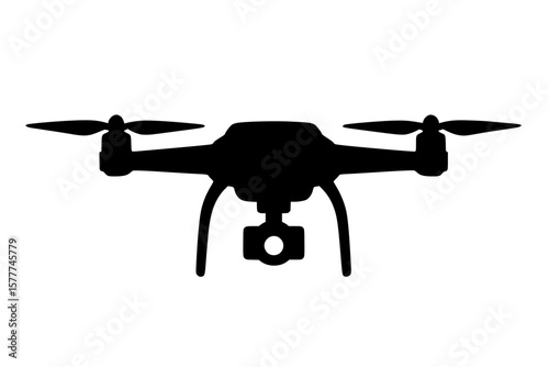 Silhouette of a Drone in Flight, Black Color Isolated on White Background