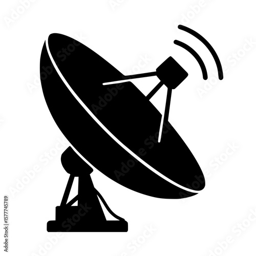 Silhouette of a Satellite Dish with Signal Waves