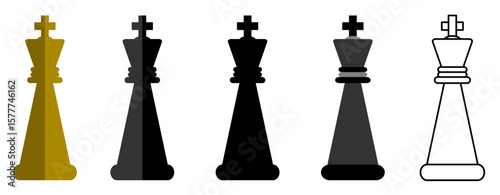 Chess King Piece Vector Icons – Gold, Black & Outline Variations for Strategic Design