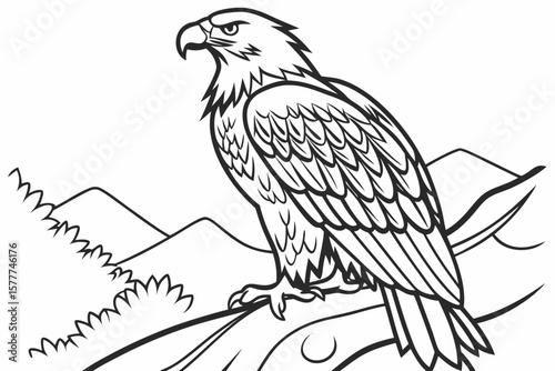 coloring page line art the eagle black vector