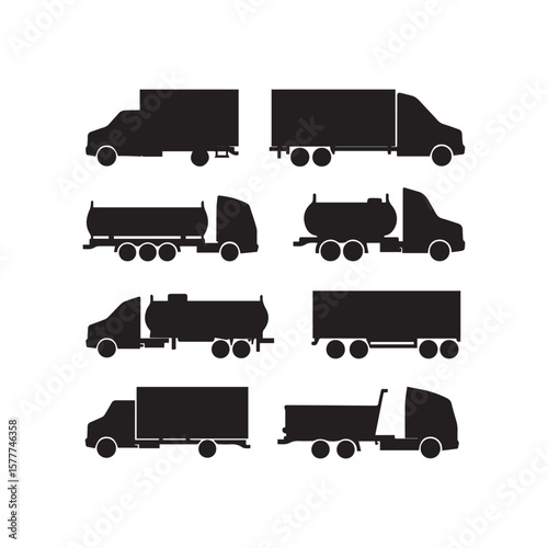 "Commercial Vehicle Stock Vectors and Art | Cargo Trucks, Transport Vans, and Delivery Icons in Vector Style"