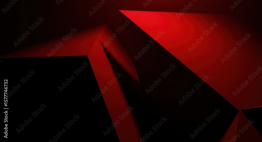 Obraz premium Abstract Red Geometric Light Sculpture with Dark Shadows and Sharp Edges