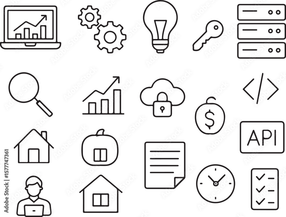 Fototapeta premium Collection of Line Icons Business, Technology, and Real Estate