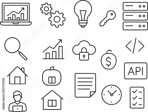 Collection of Line Icons Business, Technology, and Real Estate