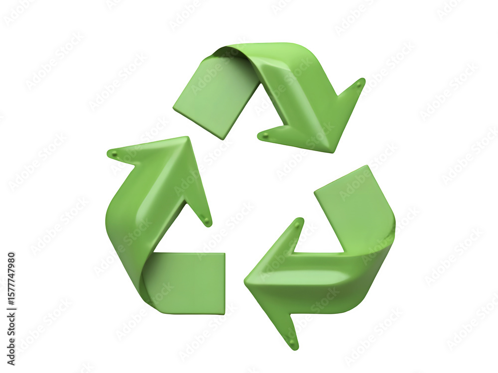 Fototapeta premium A bright green recycle symbol on a clean white background represents environmental conservation, waste reduction, and a commitment to sustainability initiatives.