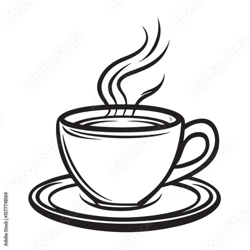 Coffee cup with steam vector silhouette, A steaming cup of coffee, A black and white coffee cup with steam rising from it