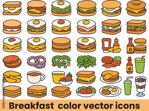 Breakfast and Brunch Food Icons | Sandwich, Egg, and Cafe Menu Symbols