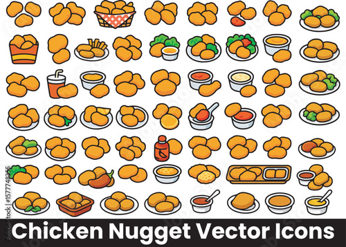 Collection of Chicken Nugget, Dipping Sauce, and Fast Food Icons