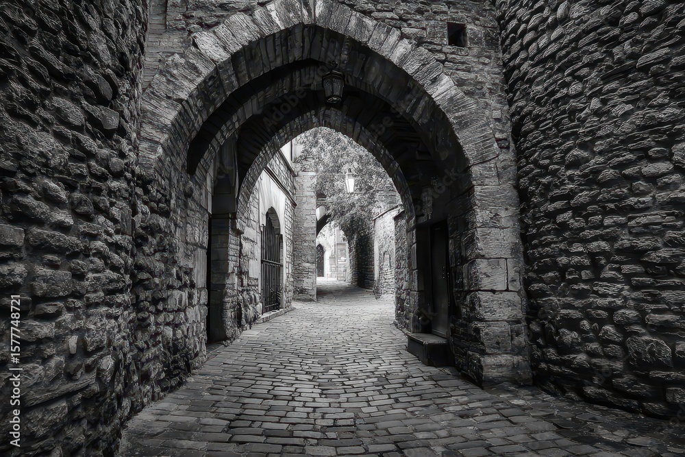 Obraz premium Ancient Stone Alleyway Passageway.