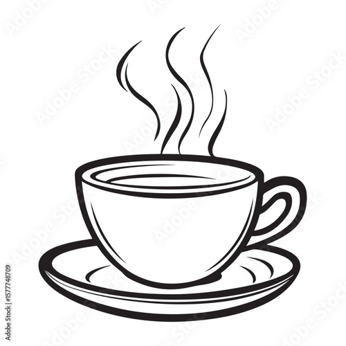 Coffee cup with steam vector silhouette, A steaming cup of coffee, A black and white coffee cup with steam rising from it