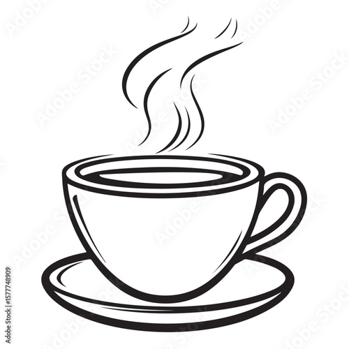 Coffee cup with steam vector silhouette, A steaming cup of coffee, A black and white coffee cup with steam rising from it