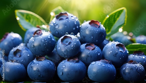 Wallpaper Mural juicy blueberries freshly picked glistening with morning dew against a green background Torontodigital.ca