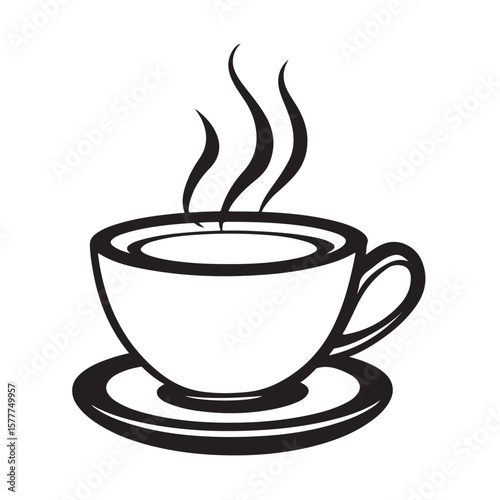 Coffee cup with steam vector silhouette, A steaming cup of coffee, A black and white coffee cup with steam rising from it